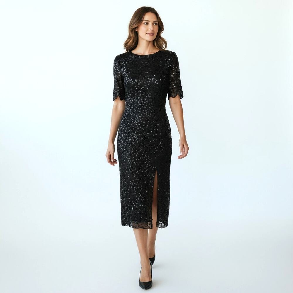 CHAMP ELLYSE Open Back Hand Beaded Silk Gown 6 Elegant EventWear Coquette